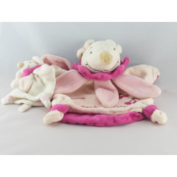 Doudou et compagnie marionnette souris col fleur pétale rose cerise