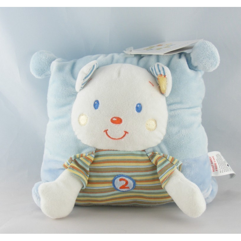 Doudou coussin ours bleu rayé NICOTOY KIABI