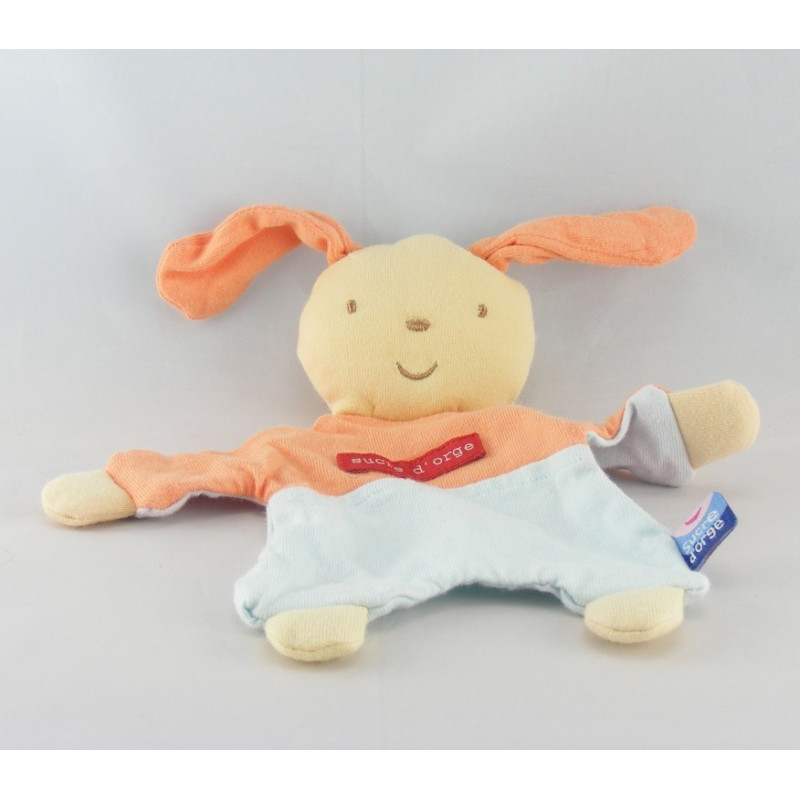 Doudou plat blanc girafe couture orange SUCRE D'ORGE
