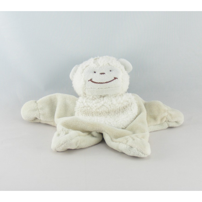 Doudou plat rond mouton blanc beige SUCRE D'ORGE 