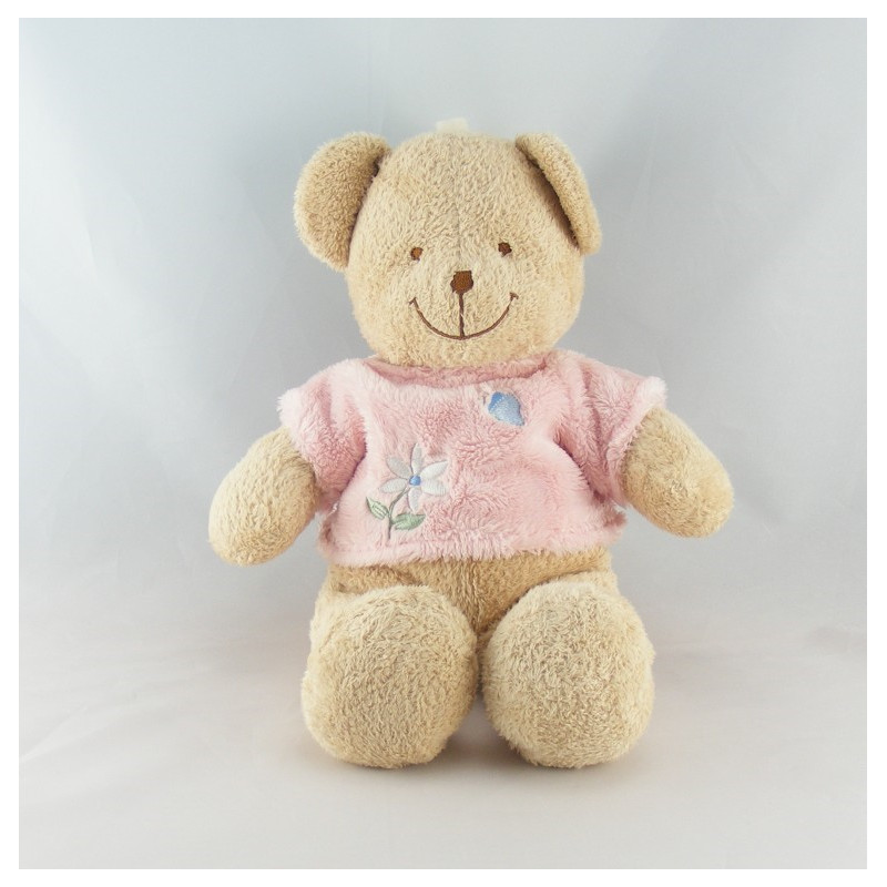 Doudou Ours Beige maillot pull rose fleur brodée Tex