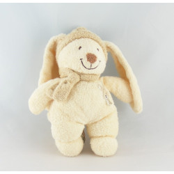 Doudou Lapin Beige bonnet et foulard écru NICOTOY