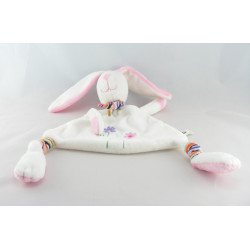 Doudou lapin blanc rose fleurs brodées BREMEL