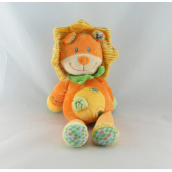 Doudou Lion Orange Jaune hochet feuille Nicotoy