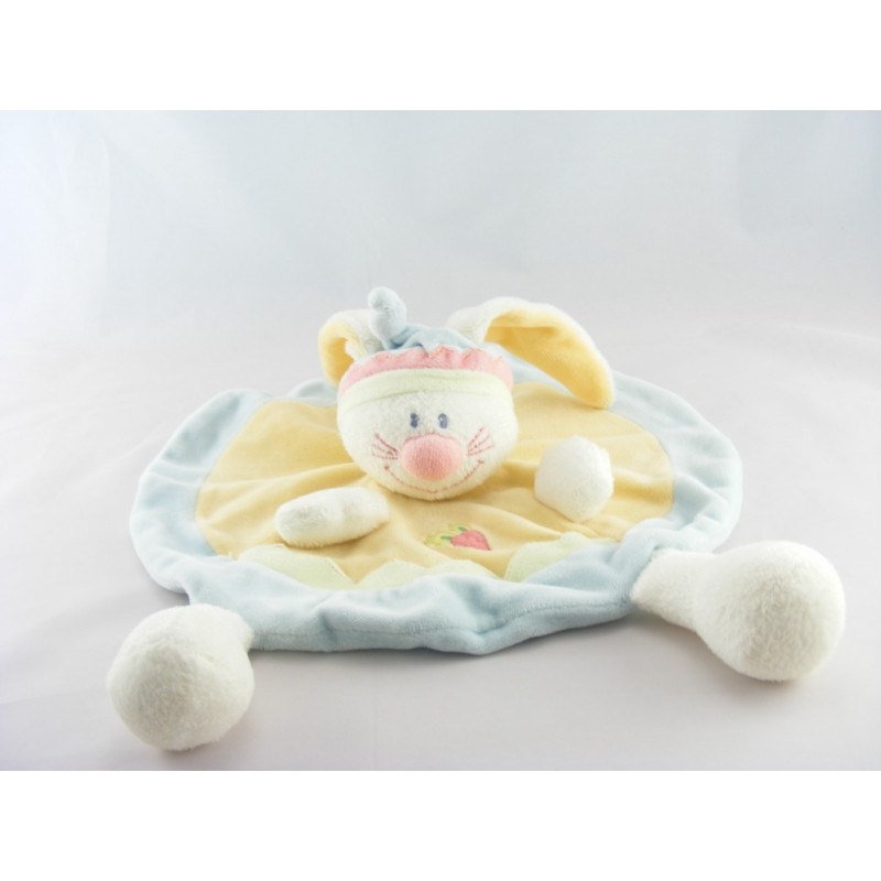 Doudou semi plat lapin jaune bleu carottes KIABI