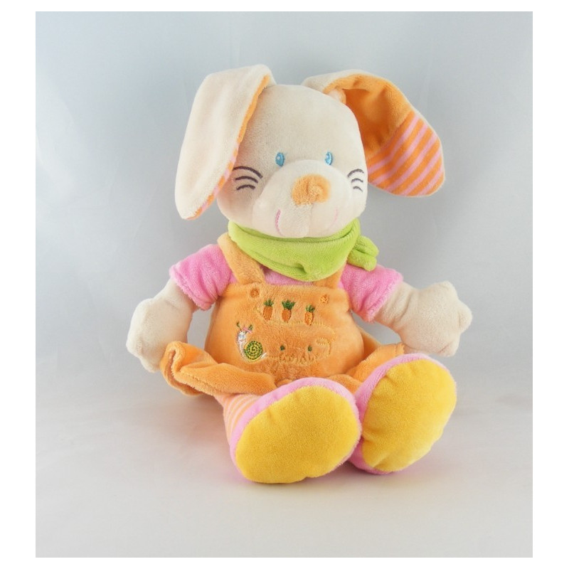 Doudou plat lapin rose orange carottes jardin VETIR GEMO