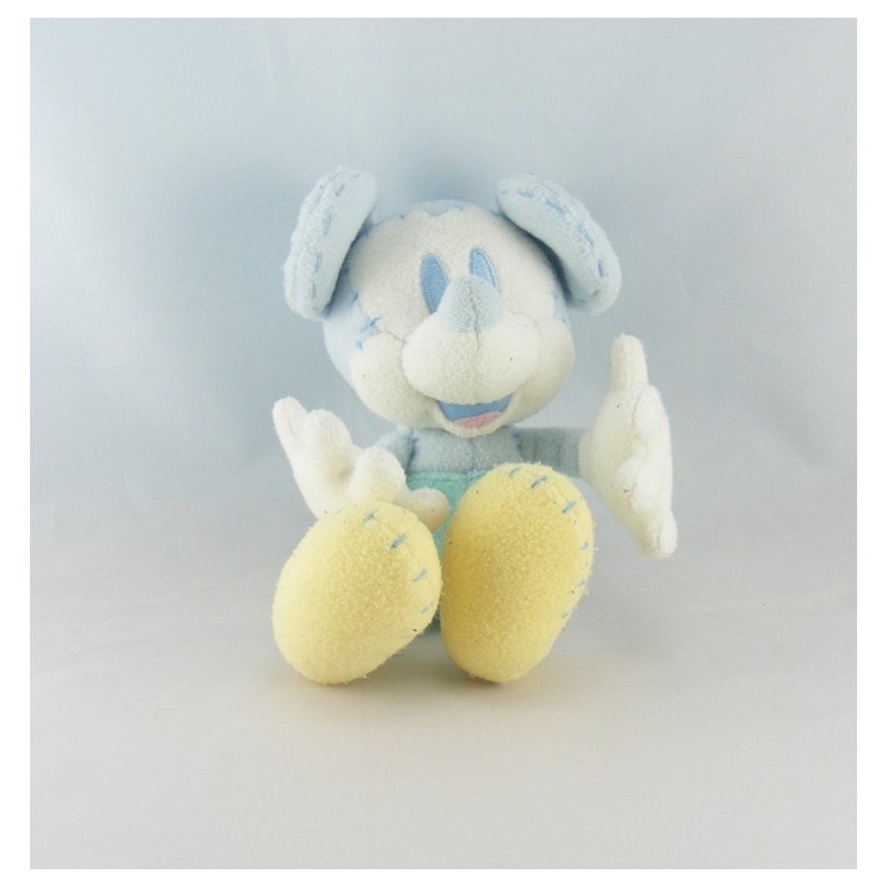 Doudou bébé Mickey bleu clair col jaune DISNEY BABY