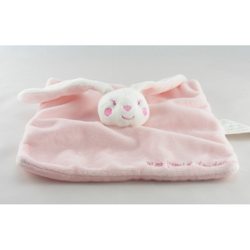 Doudou plat lapin blanc gris Mon premier doudou KIMBALOO
