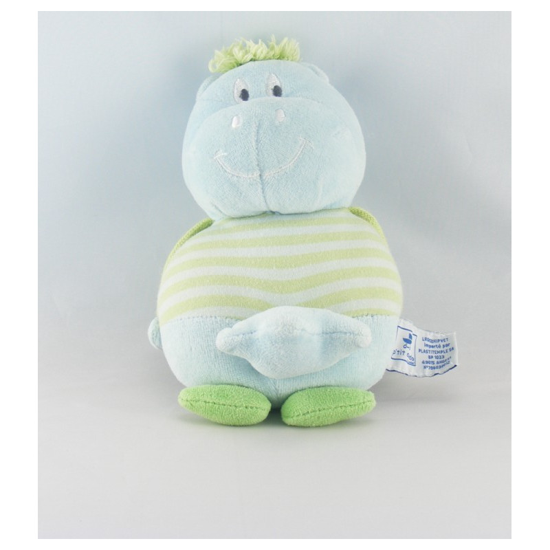 Doudou Hippopotame bleu rayé vert étoile P'TIT DODO