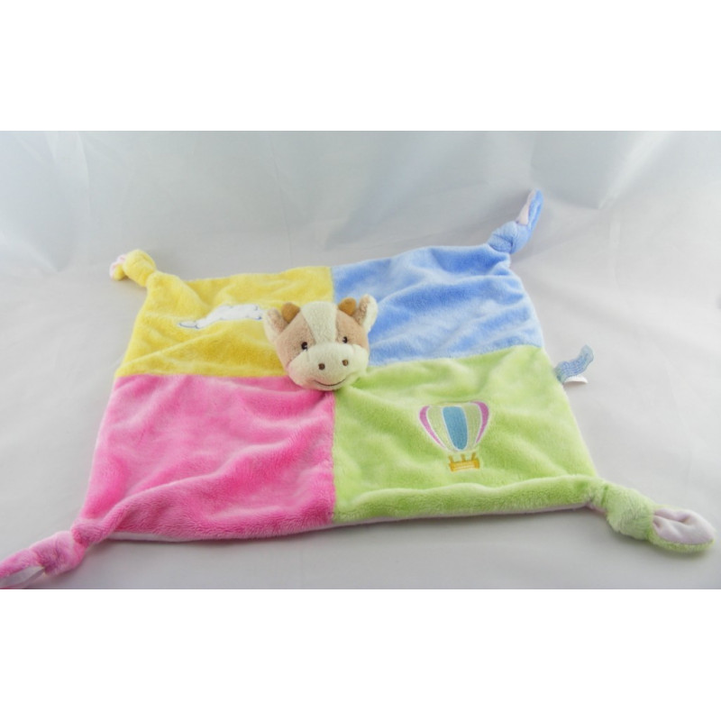 Doudou plat souris jaune vert rose bleu nuage GIPSY