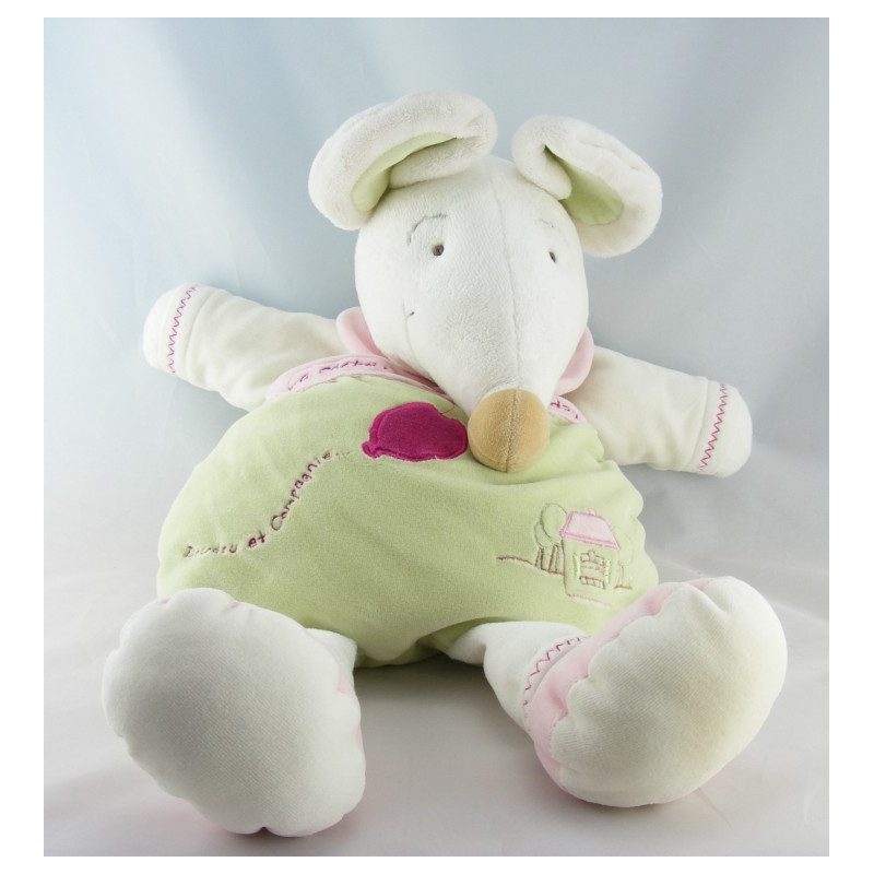 Doudou et compagnie souris Barbotine vert rose maison bébé