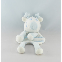 Doudou plat cerf renne blanc rayé rose SUCRE D'ORGE