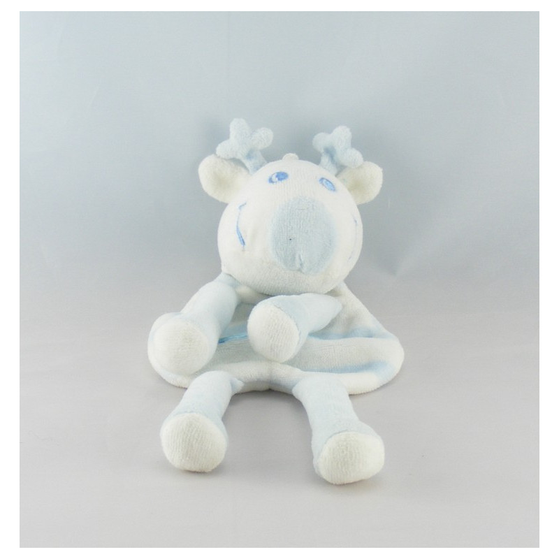 Doudou plat cerf renne blanc rayé rose SUCRE D'ORGE
