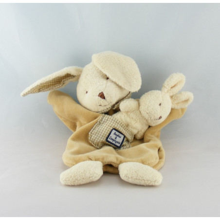 Doudou plat marionnette lapin beige avec bébé DOUDOU ET COMPAGNIE 