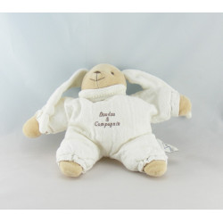 Doudou et compagnie semi plat lapin blanc Eliot avec bébé bleu