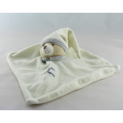 Doudou et compagnie plat carré ours écru blanc col gris