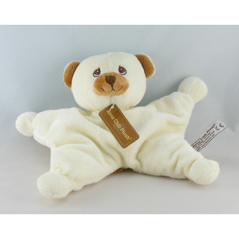Doudou ours blanc marron avec mouchoir ANNA CLUB PLUSH