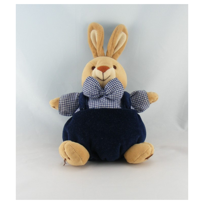 Doudou lapin hochet Vichy bleu Priscilla Larsen