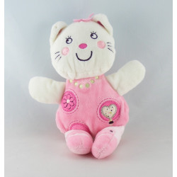 Doudou chat blanc fleurs rose coeur NICOTOY 