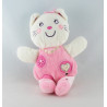 Doudou chat blanc fleurs rose coeur NICOTOY 