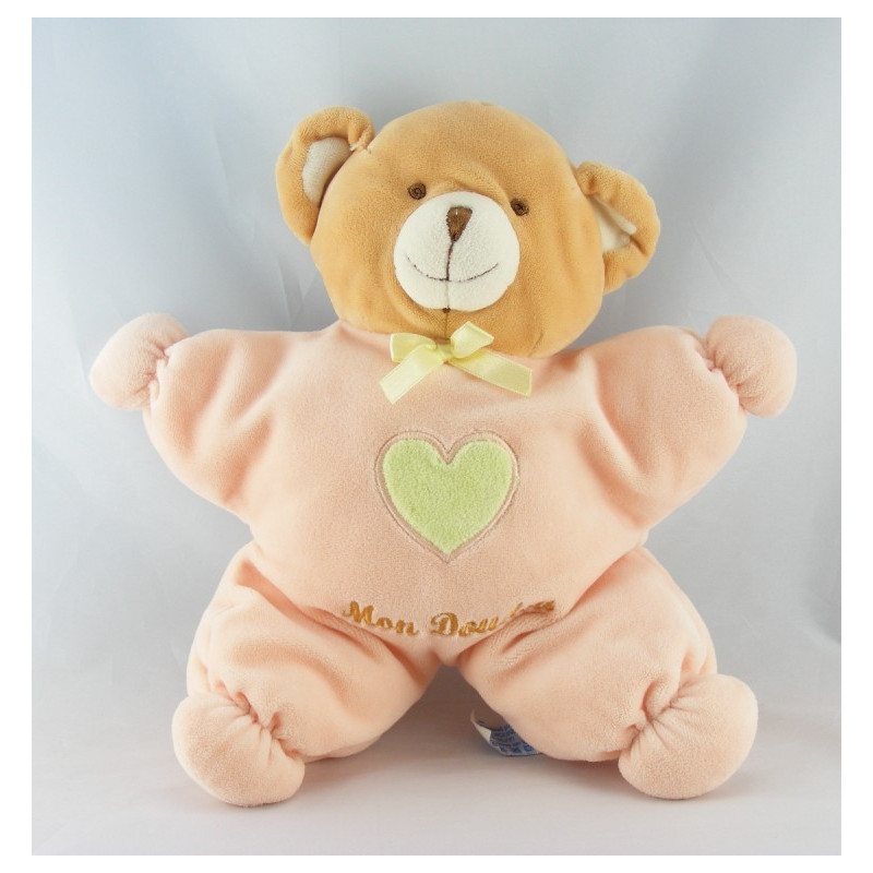 Doudou semi plat ours rose jaune NOUNOURS
