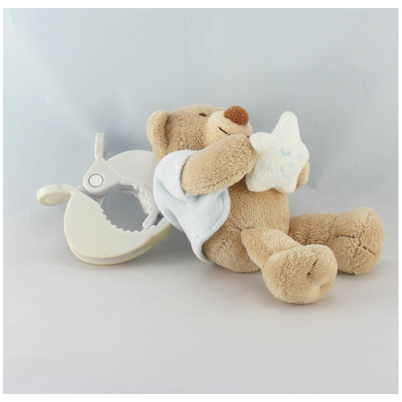Doudou ours bleu ciel lune NATTOU avec attache