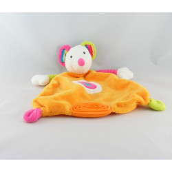 Doudou plat souris orange multicolore dentition BABYSUN NEUF