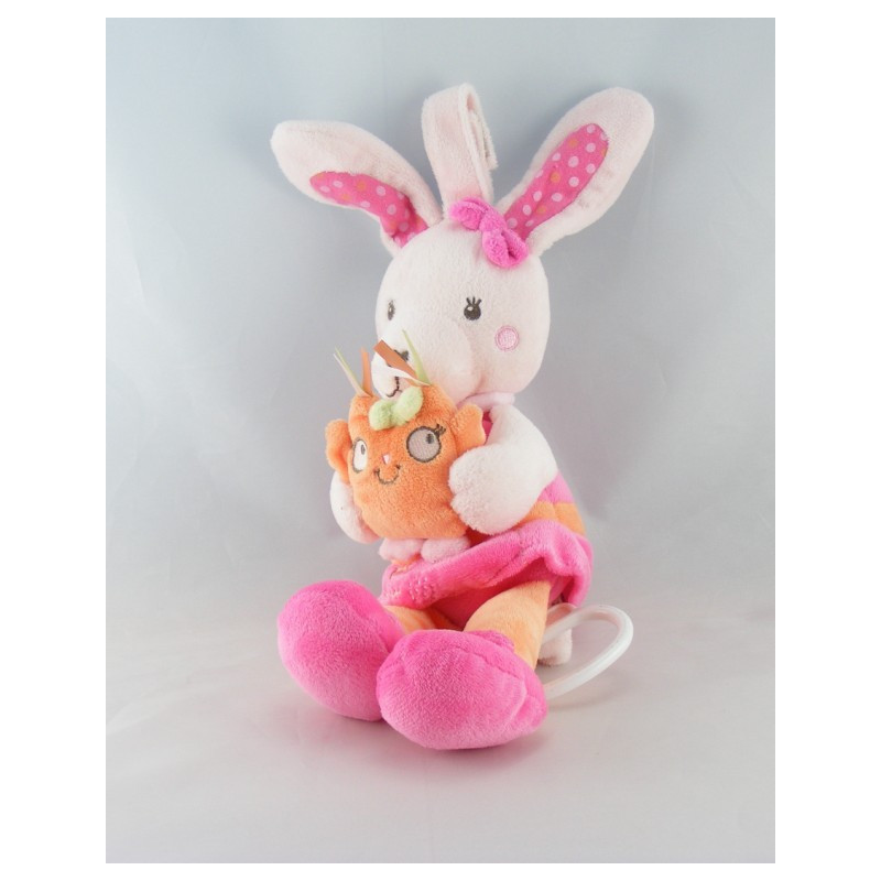 Doudou plat lapin rose orange à pois hibou TEX