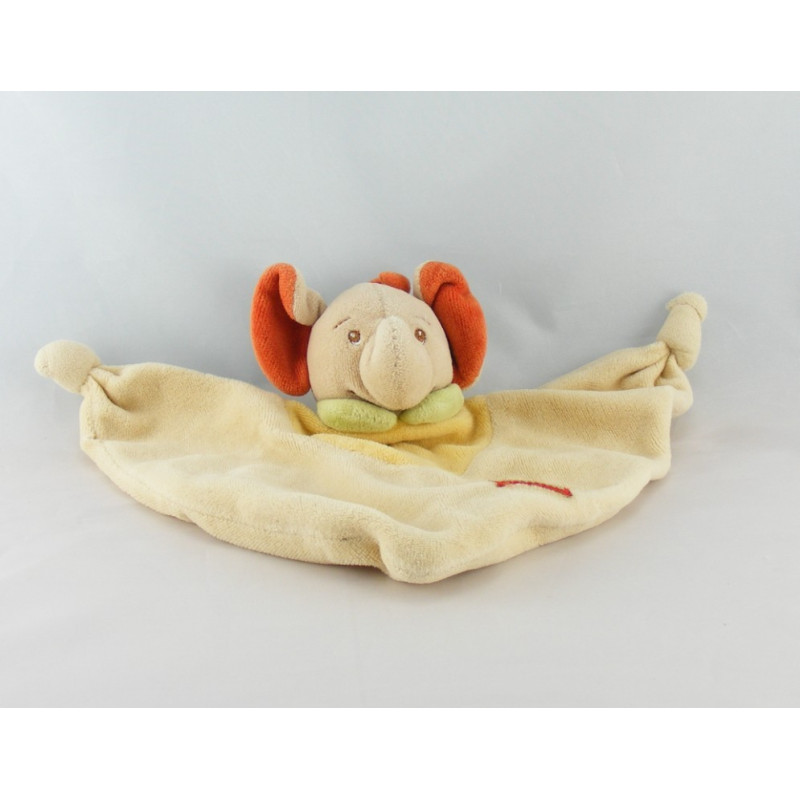 Doudou semi plat éléphant beige rouge jaune vert JOLLYBABY 