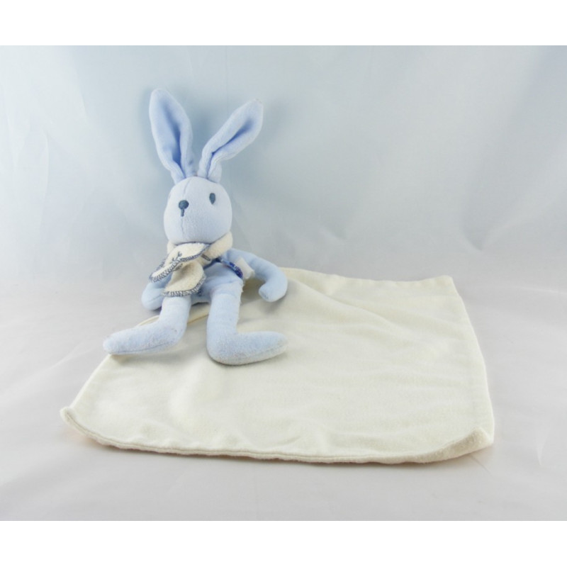 Doudou lapin bleu mouchoir SUCRE D'ORGE