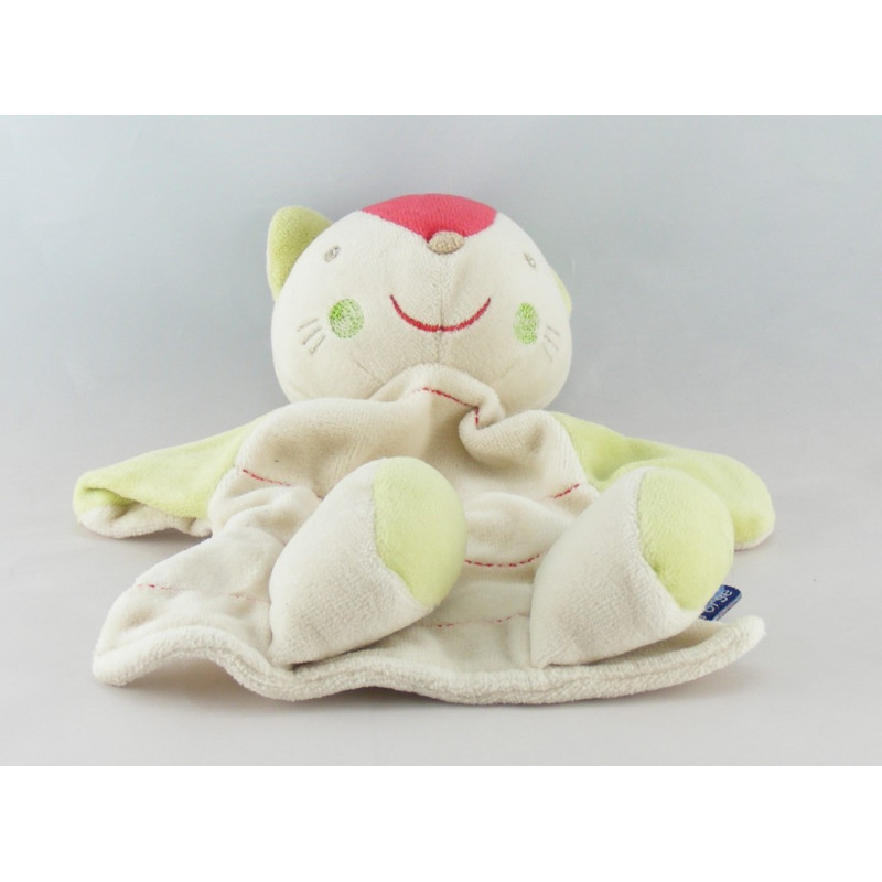 Doudou plat chat orange blanc Sucre d'orge