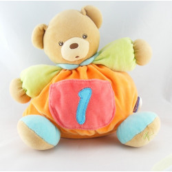 Doudou ours bleu vert orange col mauve 123 KALOO