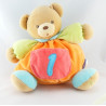 Doudou ours bleu vert orange col mauve 123 KALOO