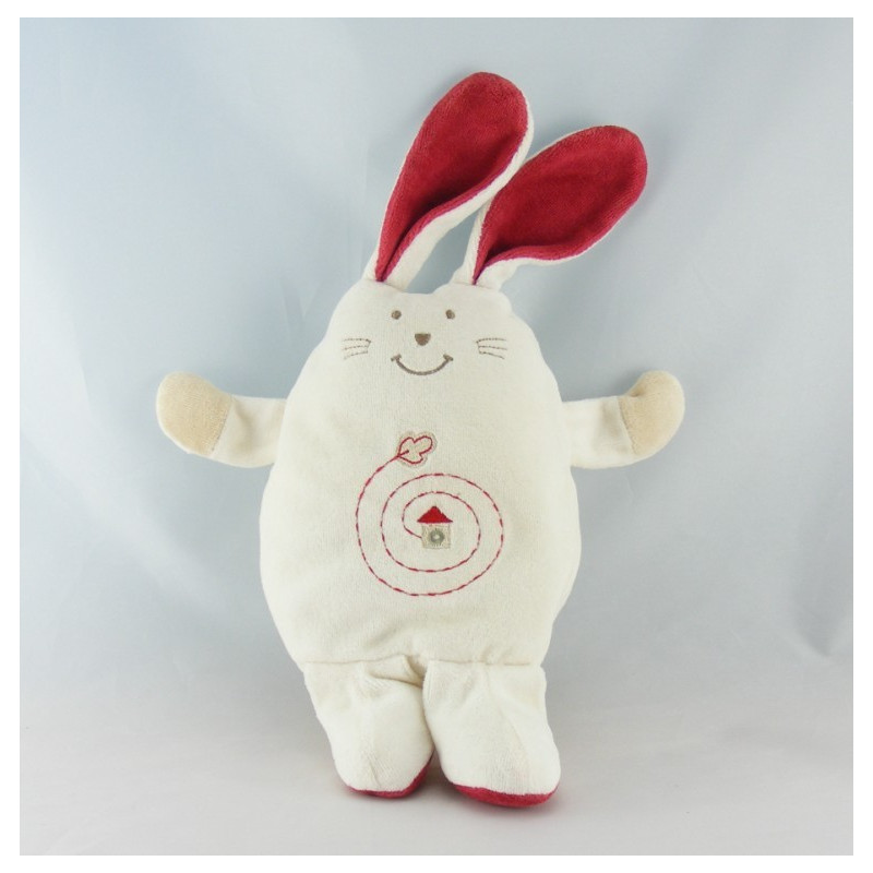 Doudou plat lapin rouge blanc SUCRE D'ORGE 