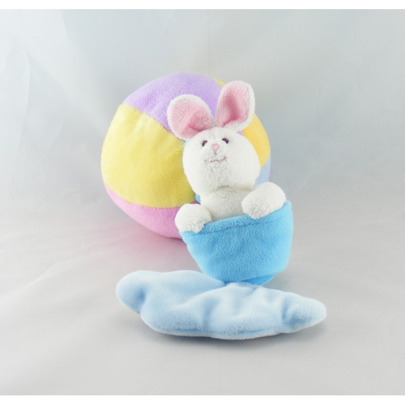 Doudou plat lapin jaune vert rose bleu nuage GIPSY