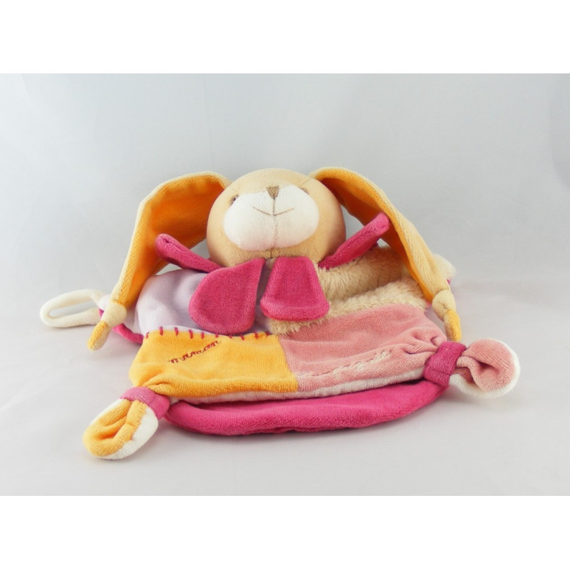  Doudou compagnie plat lapin rose orange maman pétale