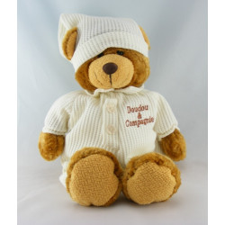 Doudou ours brun marron pyjama blanc Doudou et Compagnie