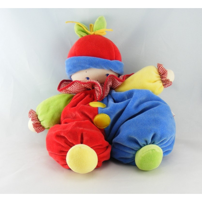 Doudou lutin Bleu rouge vert jaune Corolle 20 cm chez vous des demin