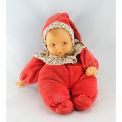 Doudou bébé poupée rouge col fleurs COROLLE