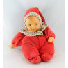 Doudou bébé poupée rouge col fleurs COROLLE