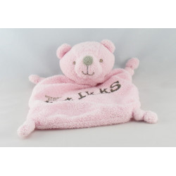 Doudou plat ours rose gris IKKS