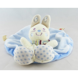 Doudou plat rond lapin blanc bleu fleur VETIR
