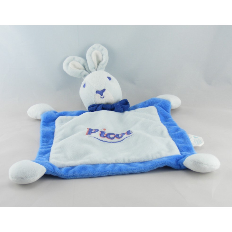 Doudou Plat carré Lapin bleu PICOT