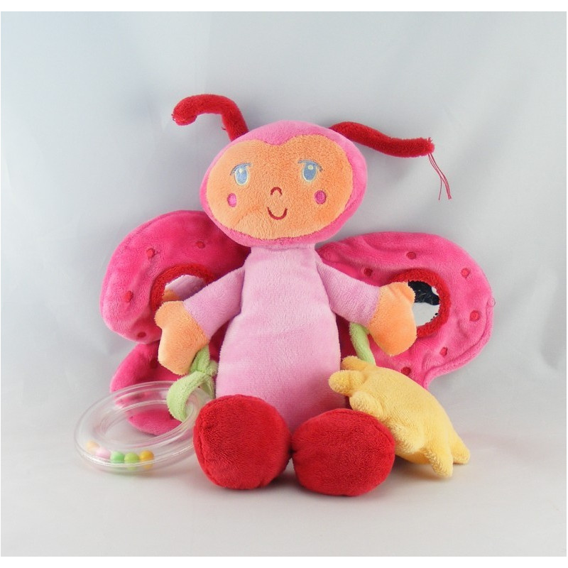 Doudou eveil papillon rose hochet fleur INFLUX