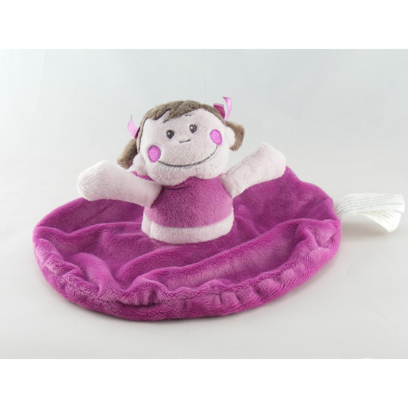 Doudou plat hochet lapin blanc beige KIMBALOO