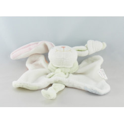 Doudou plat lapin bleu blanc cercles brodés ABSORBA