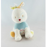 Doudou lapin bleu rayure couture rouge SUCRE D'ORGE