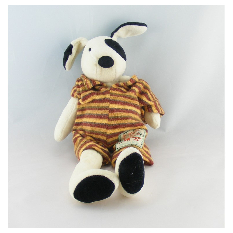 Doudou chien blanc cocard noir La grande famille MOULIN ROTY