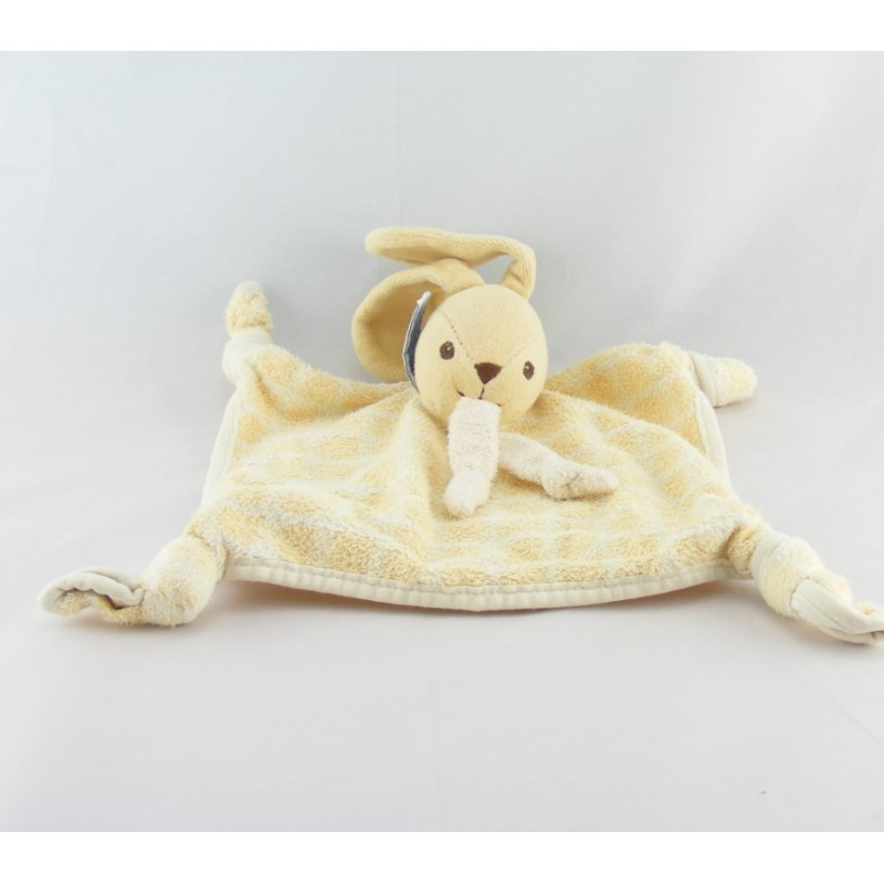 Doudou plat carré lapin jaune NOUNOURS