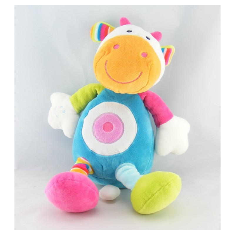 Doudou musical vache bleu rose vert spirale BABYSUN
